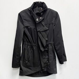 Tahari Black Ruffled Rain Coat